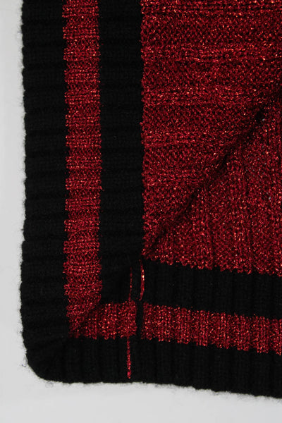 Saint Laurent Womens Cable Knit Cardigan Sweater Red Metallic Black Size Small
