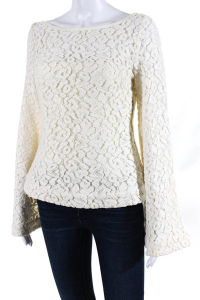 Elizabeth and James Womens Woven Knit Bell Sleeves Blouse White Size Extra Small