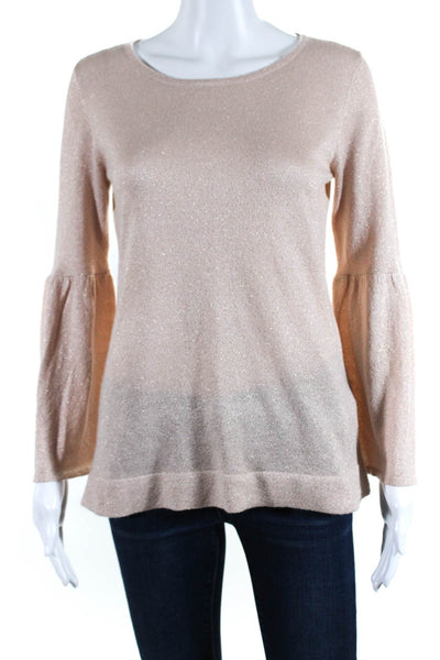 Calvin Klein Womens Bell Sleeves Sweater Pink Metallic Size Extra Small