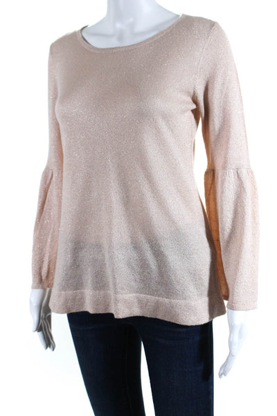 Calvin Klein Womens Bell Sleeves Sweater Pink Metallic Size Extra Small