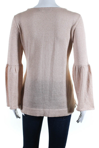 Calvin Klein Womens Bell Sleeves Sweater Pink Metallic Size Extra Small