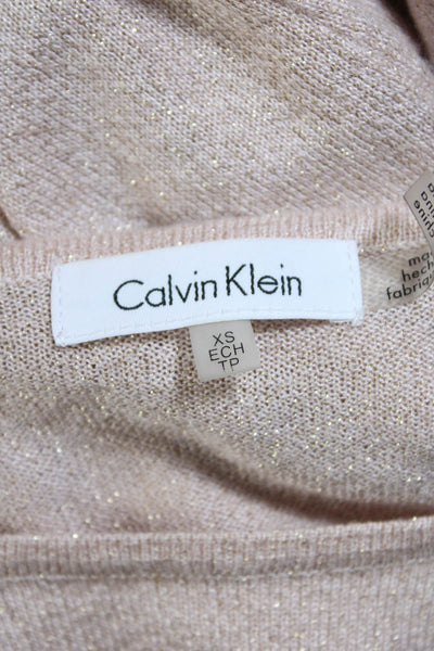 Calvin Klein Womens Bell Sleeves Sweater Pink Metallic Size Extra Small