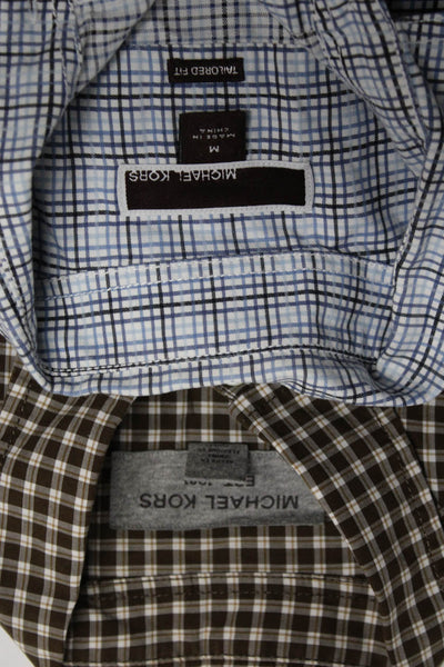 Michael Kors Mens Cotton Grid Print Button Up Shirts Blue Size M L Lot 2