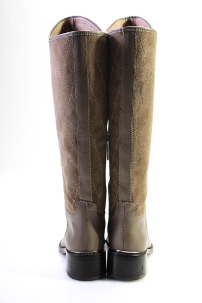 Donald J Pliner Womens Leather Quilted Suede Zip Up Knee High Boots Brown Size 6