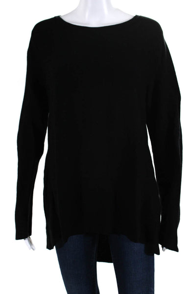 Eileen Fisher Womens Cotton Round Neck Long Sleeve High Low Sweater Black Size M