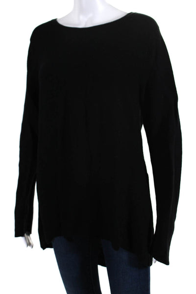 Eileen Fisher Womens Cotton Round Neck Long Sleeve High Low Sweater Black Size M