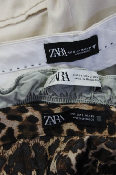 Zara Womens Leopard Print Midi Skirt Cargo Khaki Pants Size 2 XS Small Lot 3