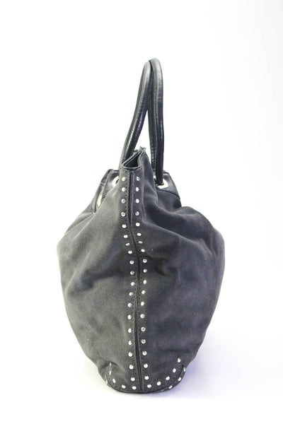 Michael Michael Kors Suede Studded Leather Trim Double Handle Hobo Handbag Gray