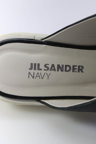 Jil Sander Navy Womens Leather Cross Strap Slide On Sandals Black Size 9