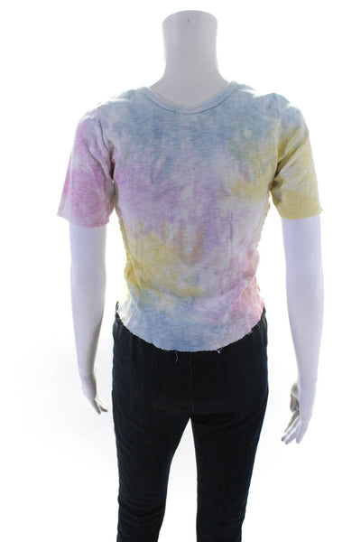 Love Shack Fancy Womens Tie Dye 1/2 Button Up Top T-Shirt Multicolor Size XS