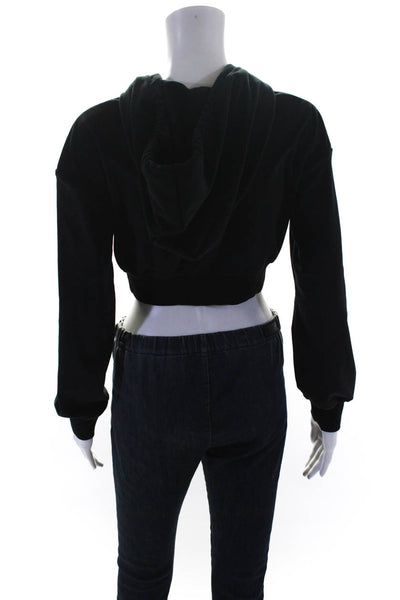 NBD Womens Velour Hooded V-Neck Cropped Sweatshirt Hoodie Top Black Size XS