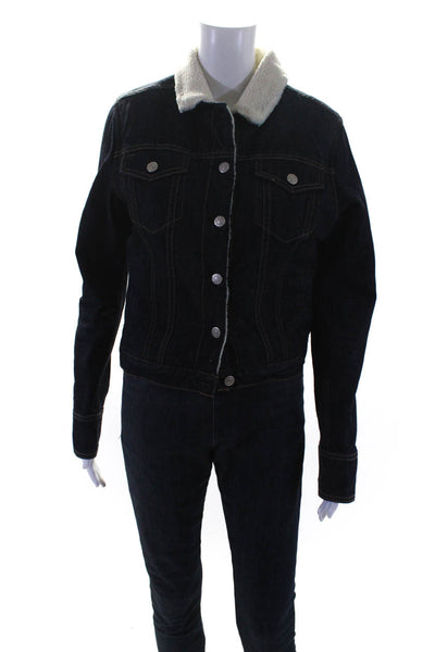 Rag & Bone Jean Womens Denim Faux Shearling Lined Jean Jacket Dark Blue Size XS