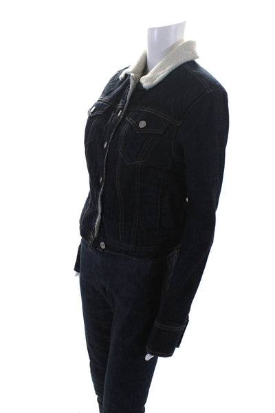 Rag & Bone Jean Womens Denim Faux Shearling Lined Jean Jacket Dark Blue Size XS