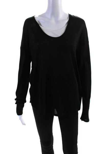 Vince Womens Black Crew Neck Sheer Long Sleeve Pullover Knit Blouse Top Size S
