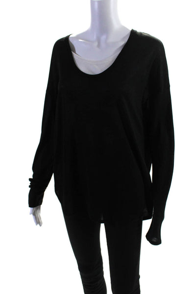 Vince Womens Black Crew Neck Sheer Long Sleeve Pullover Knit Blouse Top Size S