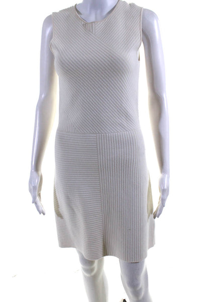 Theory Womens Striped Sleeveless A Line Short Tank Dress Beige White Size S