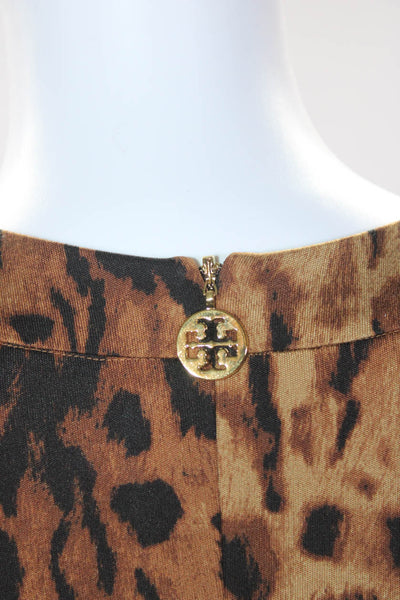 Tory Burch Womens Jersey Leopard Printed Long Sleeve Sheath Dress Brown Size XS