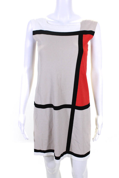D. Exterior Womens Knit Color Block Square Neck Shift Dress Beige Red Size XS