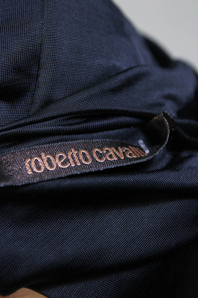 Roberto Cavalli Womens Jersey V-Neck Sleeveless Draped A-Line Dress Navy Size 40