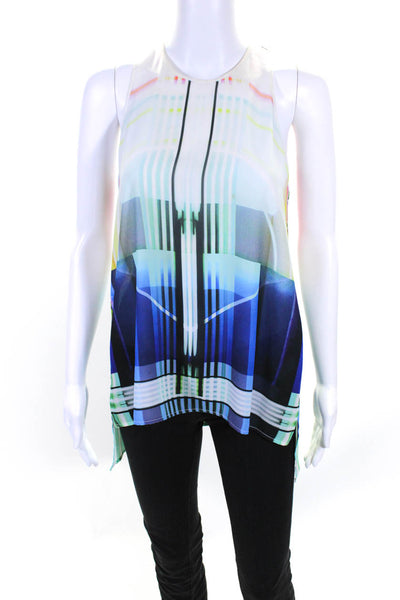Clover Canyon Womens Crepe Abstract Print Scoop Neck Top Blouse White Size S