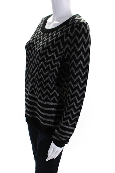 Joie Women's Round Neck Long Sleeves Chevron Print Sweater Black Size M