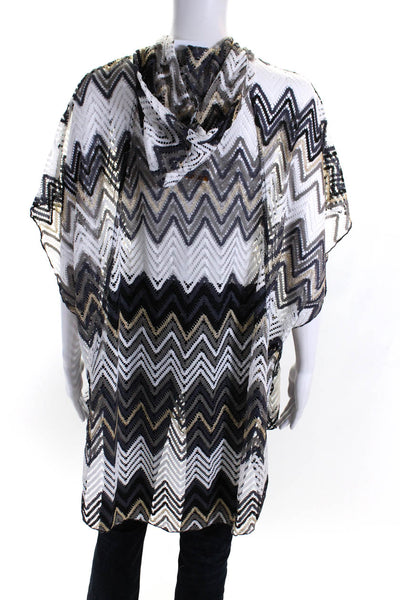 Trina Turk Women's Hood Dolman Sleeves Tunic Blouse Chevron Size S-M