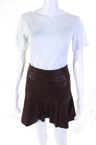 HD In Paris Womens Vegan Leather Back Zip Lined Pleated Skirt Dark Red Size 0