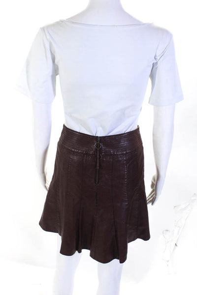 HD In Paris Womens Vegan Leather Back Zip Lined Pleated Skirt Dark Red Size 0