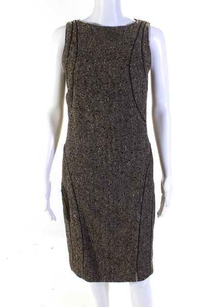 Valentino Womens Vintage Herringbone Tweed Midi Sheath Dress Brown Size 6