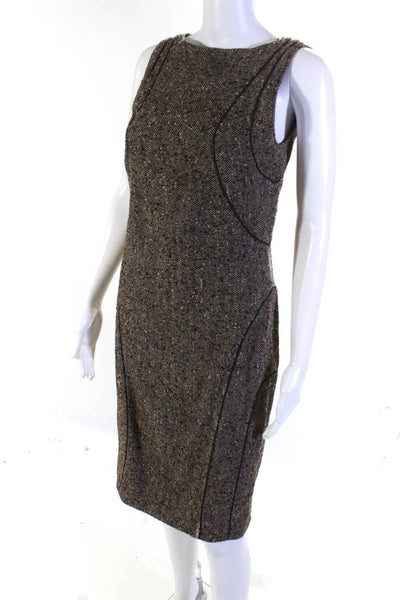 Valentino Womens Vintage Herringbone Tweed Midi Sheath Dress Brown Size 6