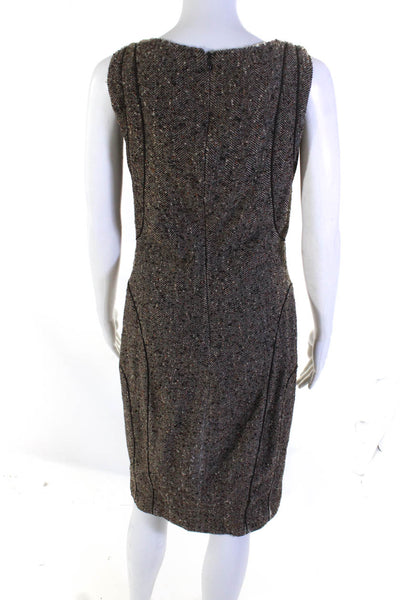 Valentino Womens Vintage Herringbone Tweed Midi Sheath Dress Brown Size 6