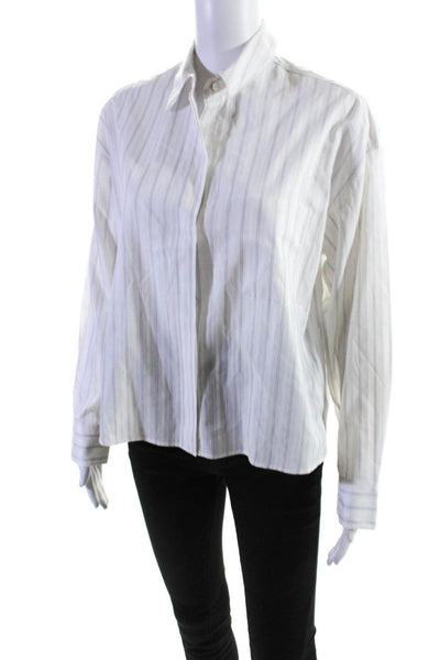 Vince Womens White Cotton Striped Long Sleeve Button Down Blouse Top Size S