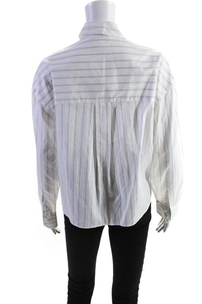 Vince Womens White Cotton Striped Long Sleeve Button Down Blouse Top Size S