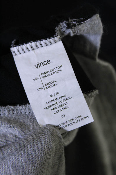 Vince Womens Gray Color Block Cotton Crew Neck Short Sleeve Blouse Top Size M