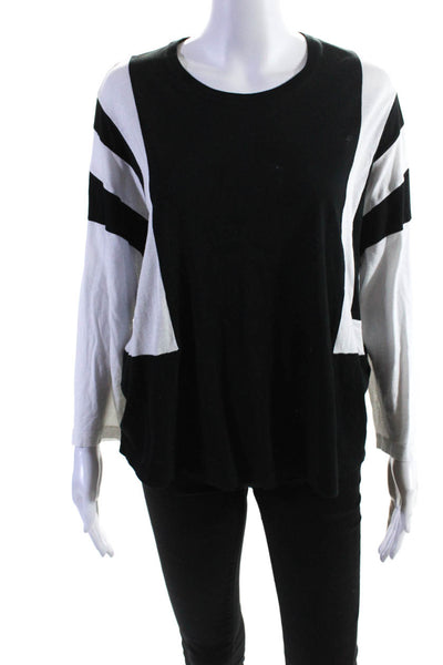 Vince Womens Black White Color Block Crew Neck Long Sleeve Knit Top Size M