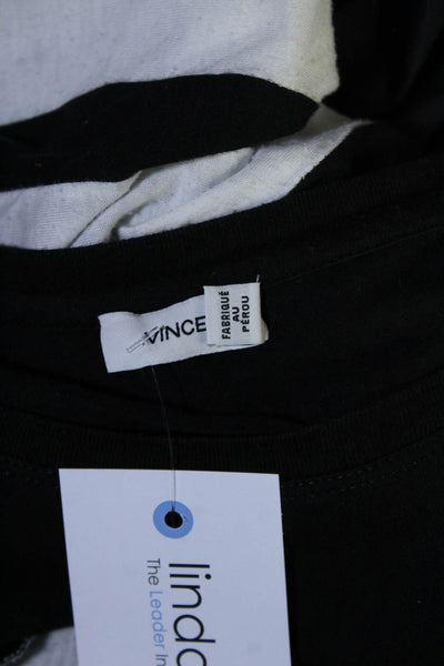 Vince Womens Black White Color Block Crew Neck Long Sleeve Knit Top Size M