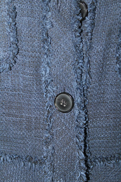 Lafayette 148 New York Womens Button Front Fringe Trim Woven Jacket Blue Size 8