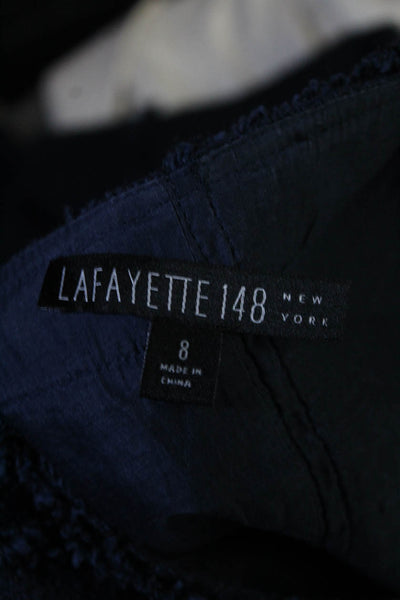 Lafayette 148 New York Womens Button Front Fringe Trim Woven Jacket Blue Size 8