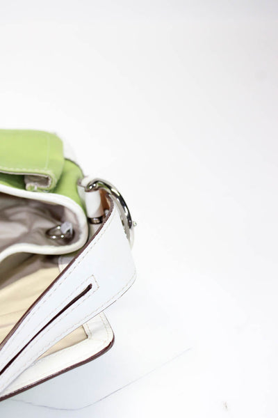 Coach Womens Leather Trim Silver Tone Flap Shoulder Handbag Lime Green White