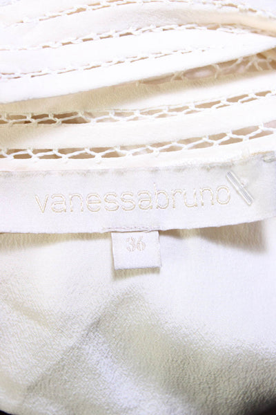 Vanessa Bruno Womens Silk Pleated High Neck Short Sleeved Blouse Cream Size 36