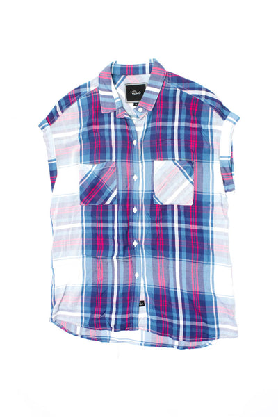 Rails Womens Plaid Short Sleeved Button Down Shirts Blue Black Size XS Lot 2