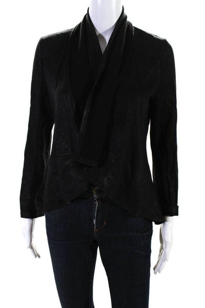 Krisa Womens Coated Fabric Long Sleeved Open Front Cardigan Sweater Black Size S
