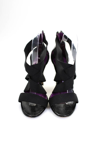 Sergio Rossi Womens Black Leather Strappy High Heels Sandals Shoes Size 7.5