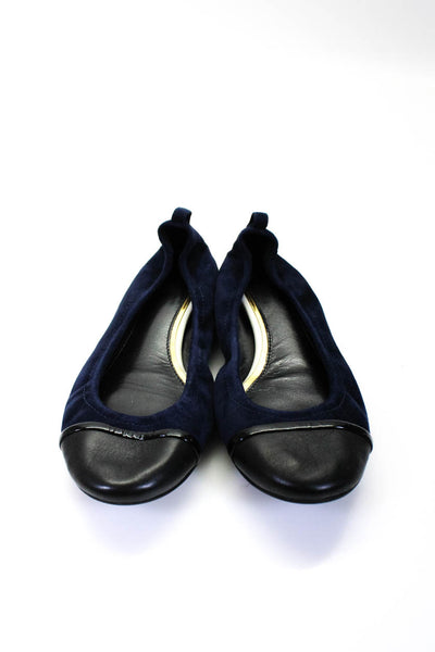 Lanvin Womens Navy Blue Suede Cap Toe Slip On Ballet Flats Shoes Size 8