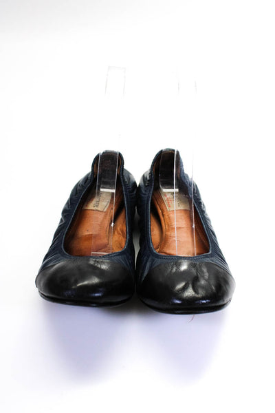 Lanvin Womens Navy Blue Leather Cap Toe Slip On Ballet Flats Shoes Size 8