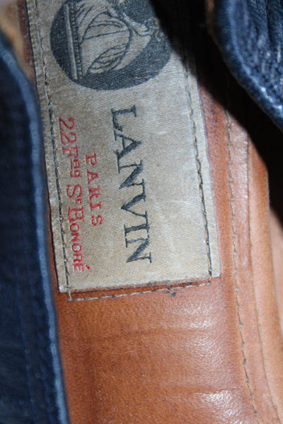 Lanvin Womens Navy Blue Leather Cap Toe Slip On Ballet Flats Shoes Size 8
