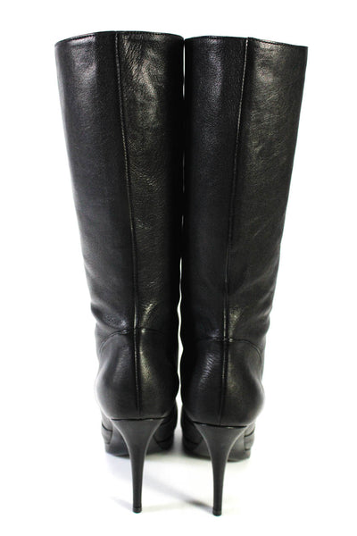 Yves Saint Laurent Womens Black Platform Heels Knee High Boots Shoes Size 5.5