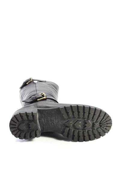 Fendi Womens Black Leather Buckle Detail Midi Calf Boots Shoes Size 5