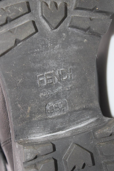 Fendi Womens Black Leather Buckle Detail Midi Calf Boots Shoes Size 5