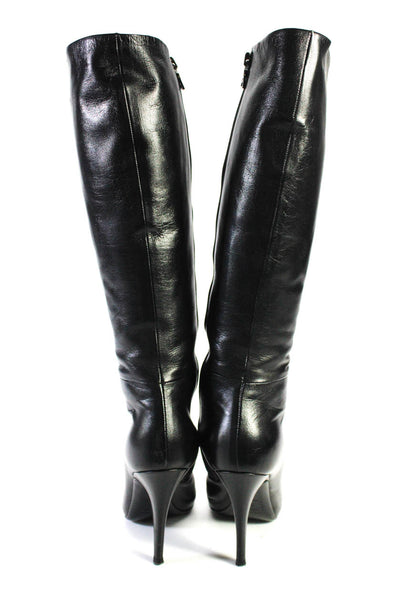 Prada Womens Black Leather Zip High Heels Knee High Boots Shoes Size 6